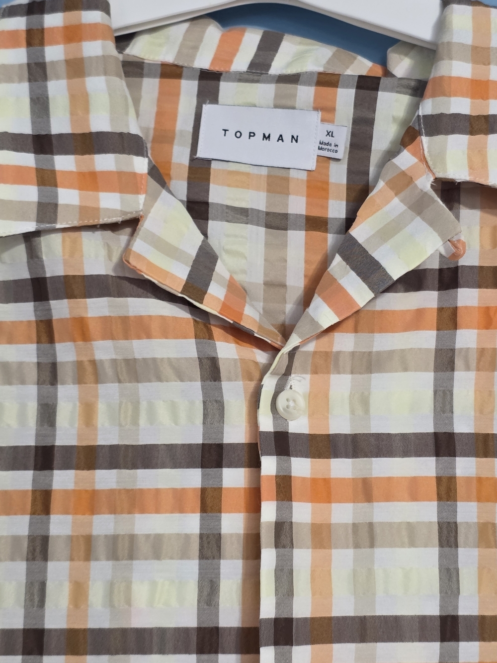 Topman Orange & Cream Short-Sleeve Plaid Button-Down XL Casual Y2K Grandpacore - Picture 2 of 3